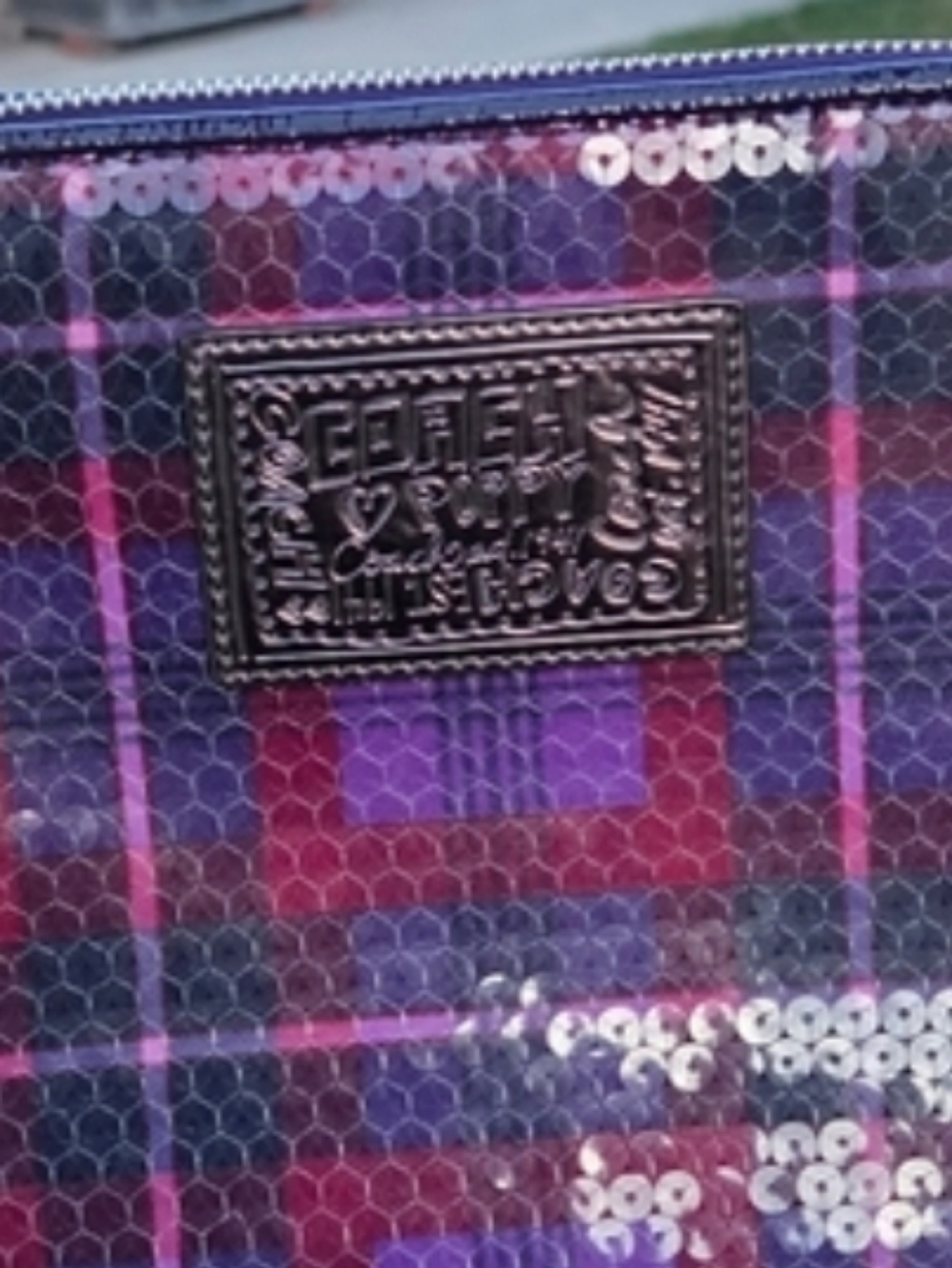 COACH POPPY, PURPLE PLAID SEQUIN- EUC - Picture 5 of 9